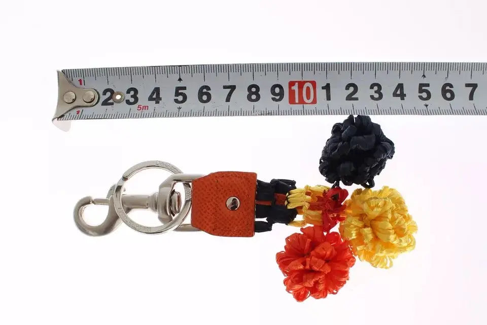 Dolce & gabbana porte-clés en cuir orange avec mousqueton argenté et pompons colorés noir jaune rouge