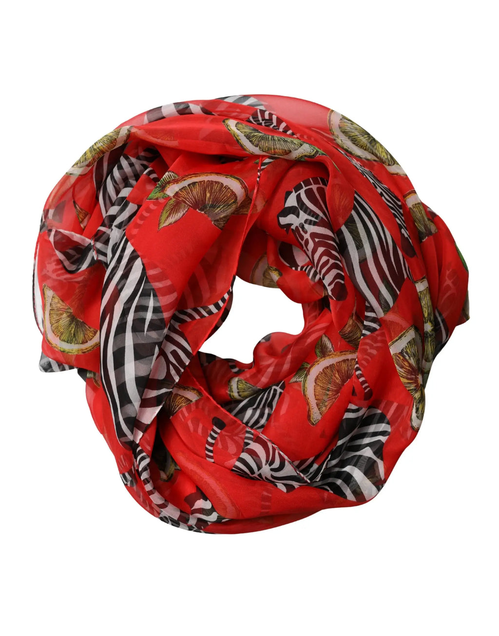 Écharpe rouge dolce & gabbana en soie avec motif zèbre et agrumes, 200cm x 132cm, châle élégant