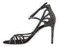 Sandales à talon aiguille noir dolce gabbana en satin ornées de strass argentés sur les brides et la cheville
