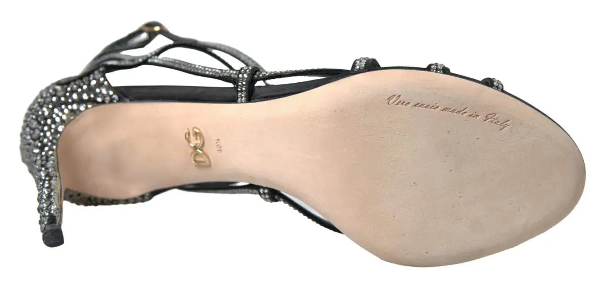 Sandales à talons aiguilles dolce & gabbana en satin noir avec brides ornées de strass scintillants