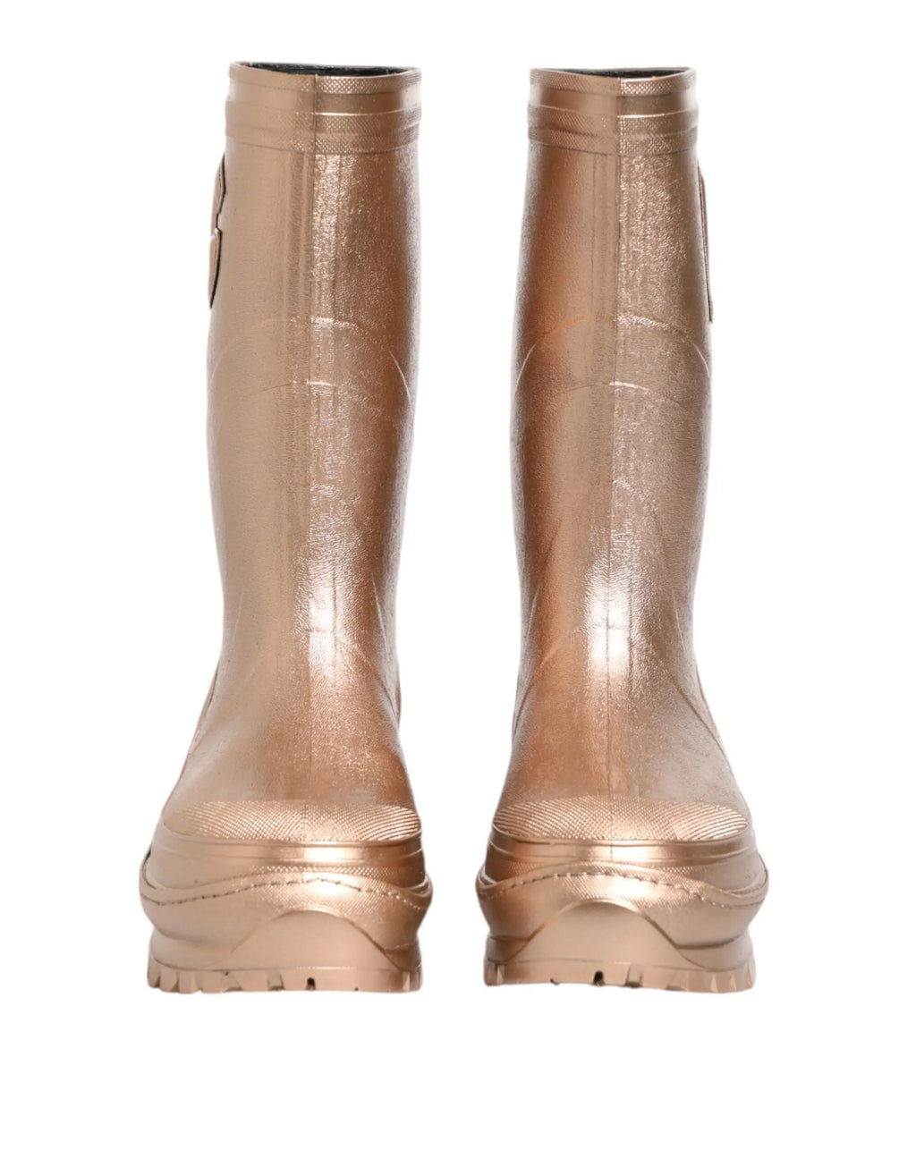 Bottes de pluie en caoutchouc doux et gabanna rose doré métallisé avec semelle plateforme épaisse et motifs texturés subtils