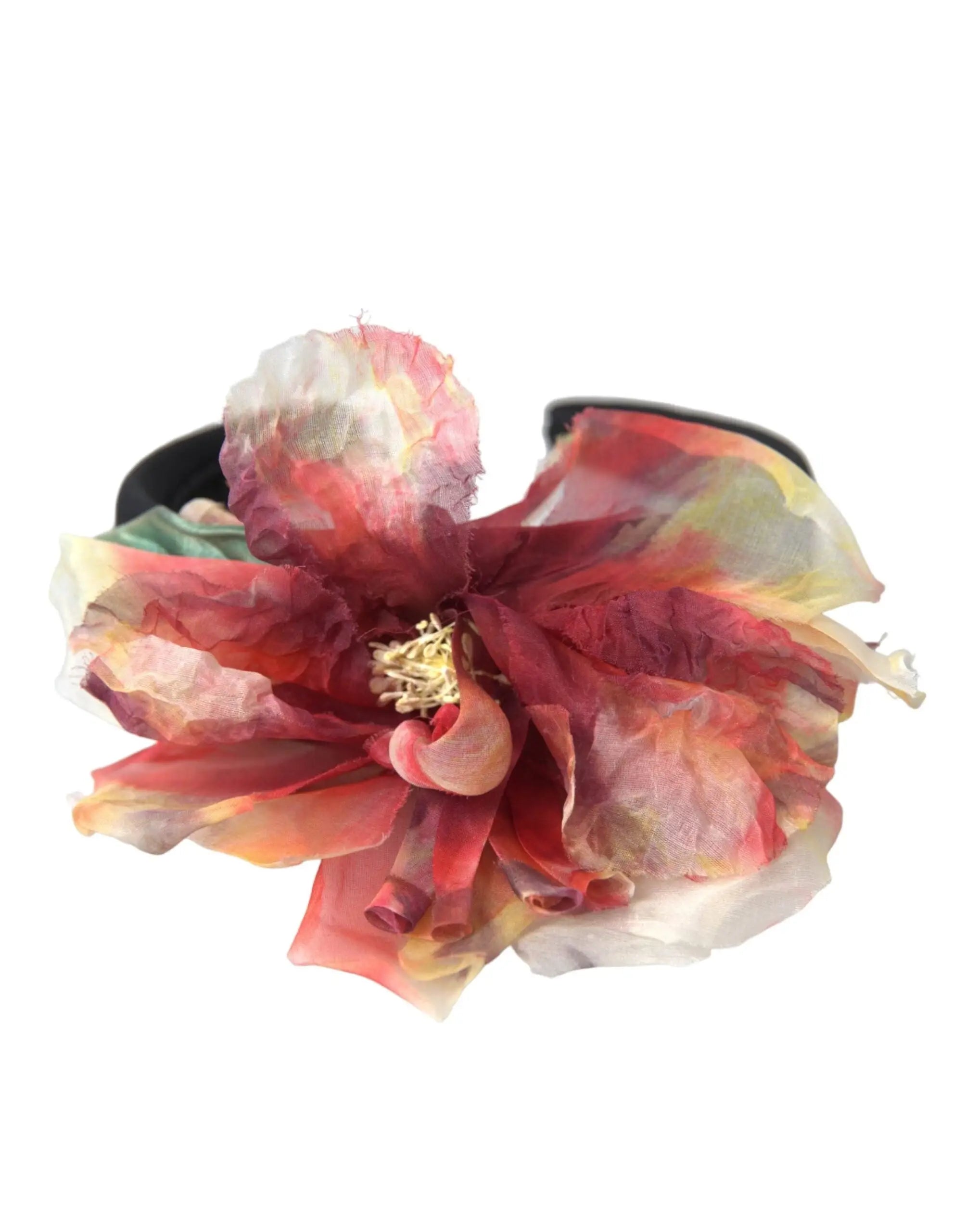 Dolce & Gabbana diadème noir pour femme avec accessoire floral en soie rose multicolore aux pétales superposés