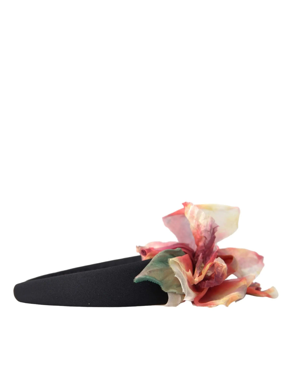 Dolce & Gabbana tiara noire en soie avec ornement floral délicat rose pêche et vert pour femme