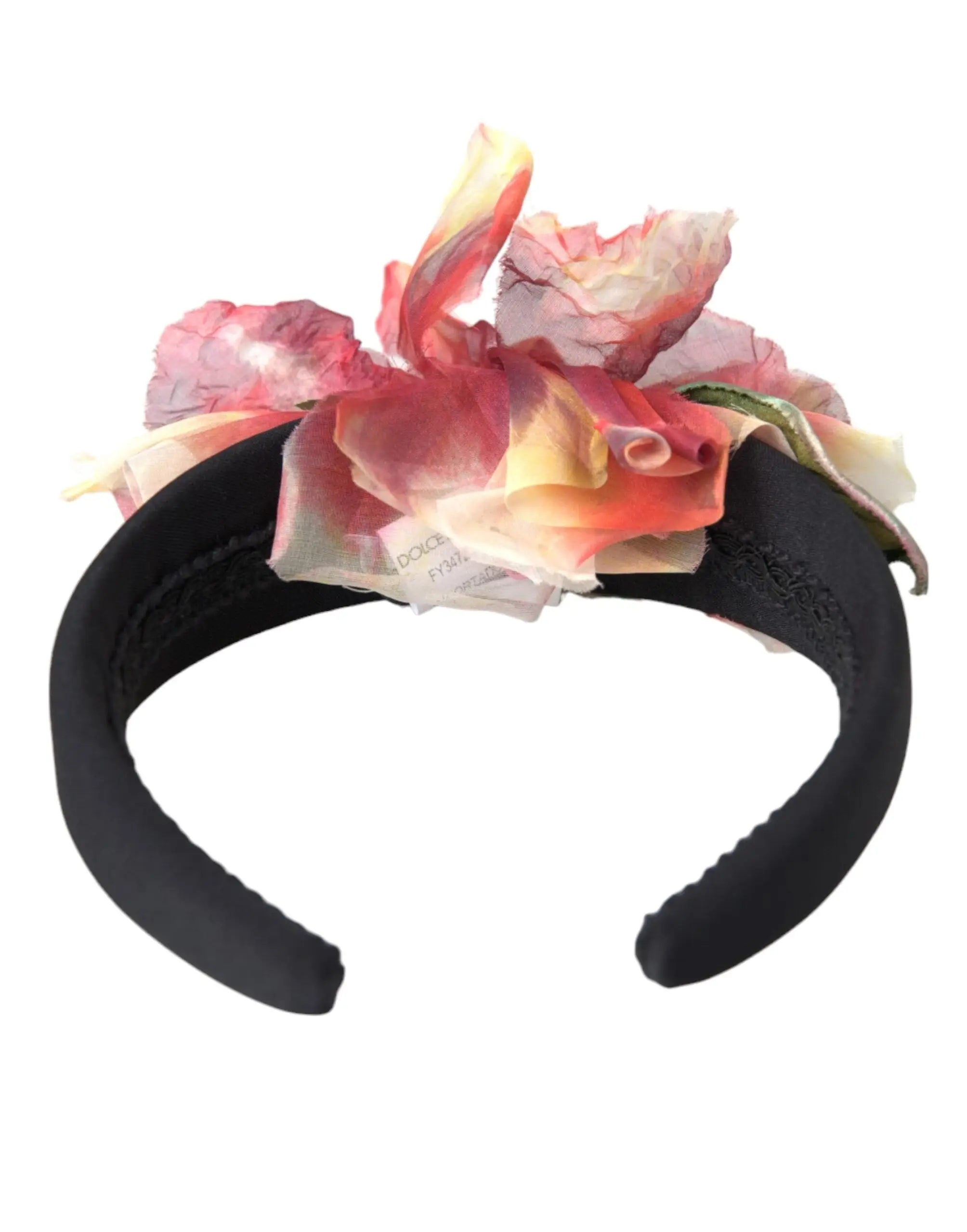 Dolce & gabbana diadème noir en soie avec ornement floral rose pêche pour femme