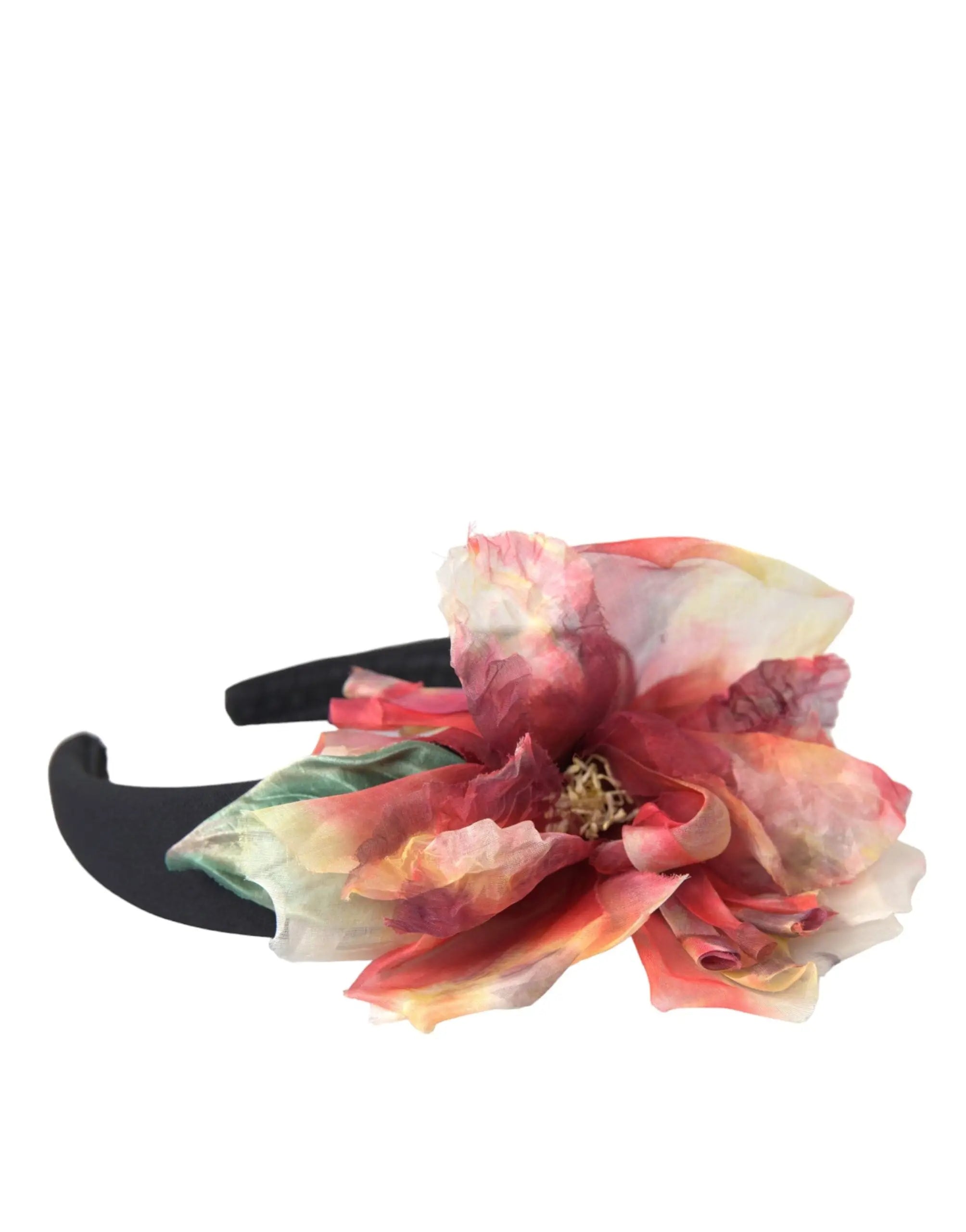 Dolce & gabbana rose pink tiara pour femme avec serre-tête noir en élastique et fleurs en soie rose, pêche et crème