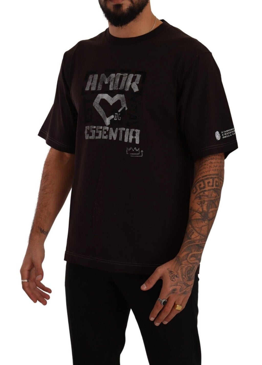 T-shirt à col rond Dolce & Gabbana en coton Bordeaux avec imprimé L-Amore, style décontracté et élégant.