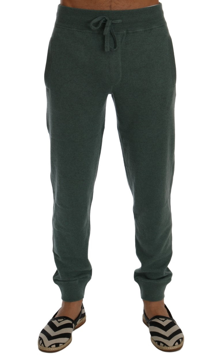 Pantalons de training en cachemire vert Dolce & Gabbana, avec logo et détails élégants, pour un look sportif sophistiqué.