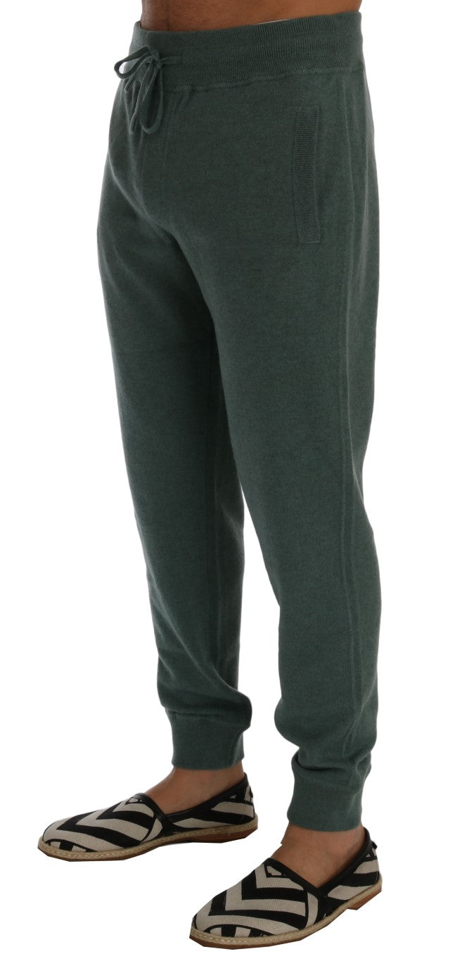 Pantalons de training en cachemire vert Dolce & Gabbana avec logo, doux et confortables, pour un style décontracté et élégant.