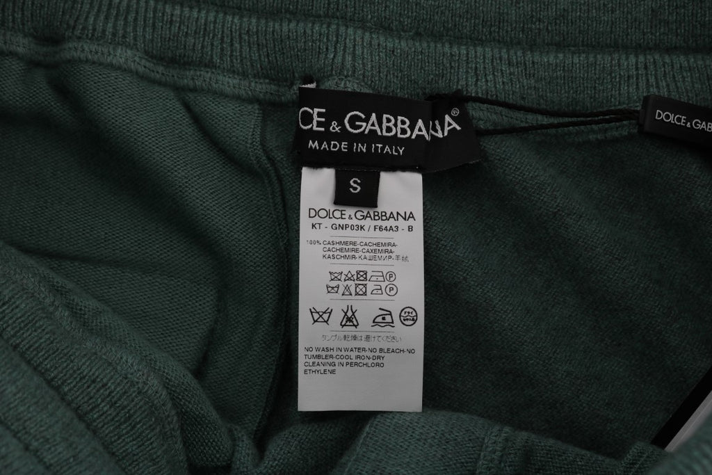 Pantalons de jogging en cachemire vert de Dolce & Gabbana, style décontracté et élégant, avec logo Dolce & Gabbana visible.