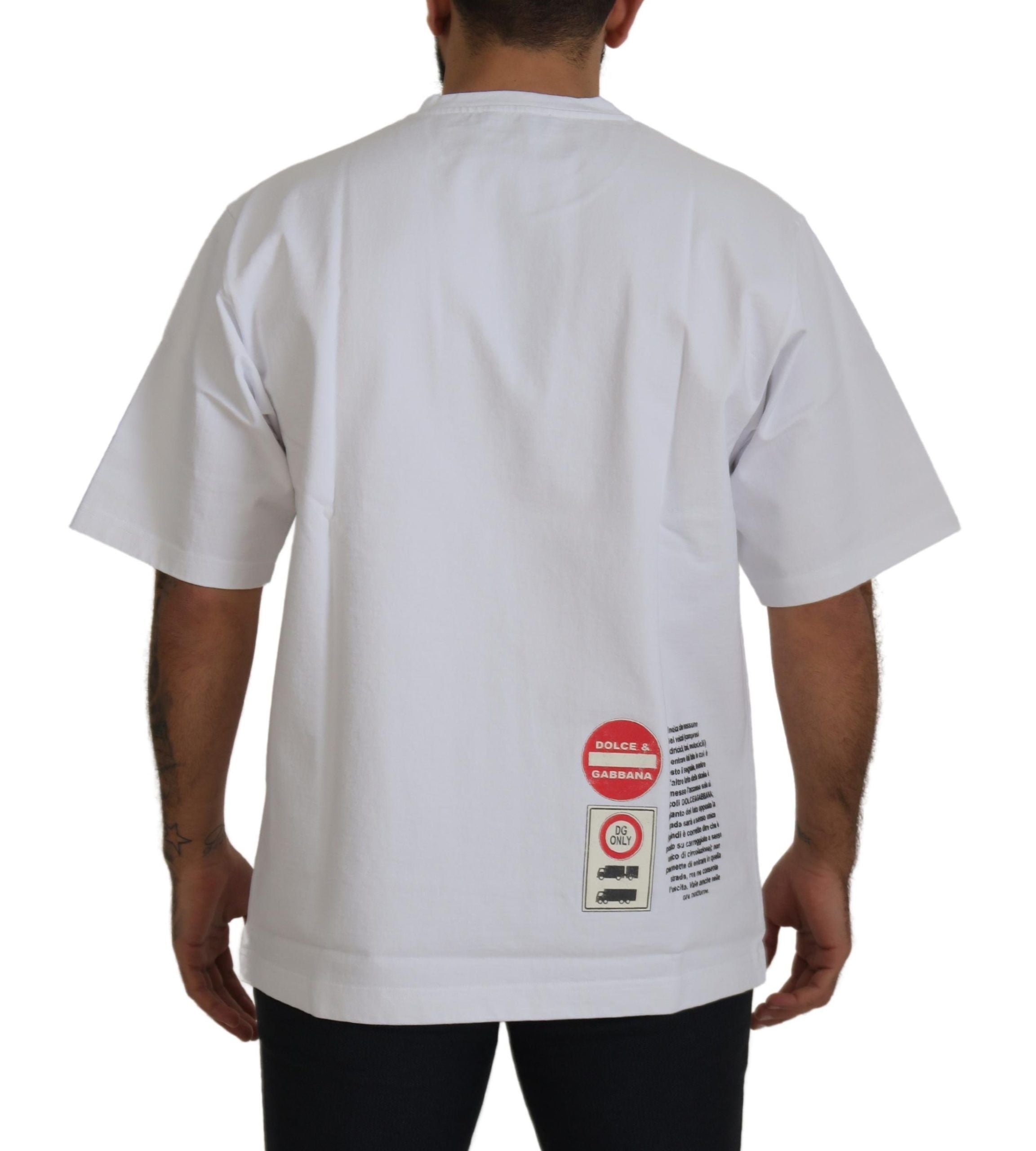 T-shirt blanc en coton Dolce & Gabbana Amor Heart avec col rond, design graphique visible sur le devant.