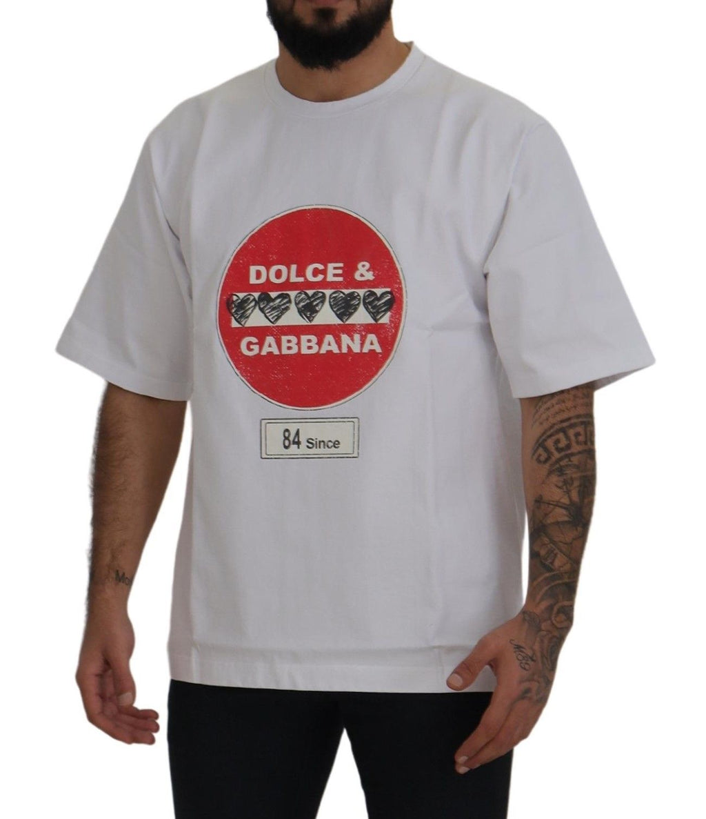 T-shirt blanc Dolce & Gabbana Amor avec cœur en coton, col rond et design élégant pour femme.