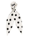 Dolce & gabbana scrunchie blanc en coton à pois noirs avec attache écharpe accessoire cheveux