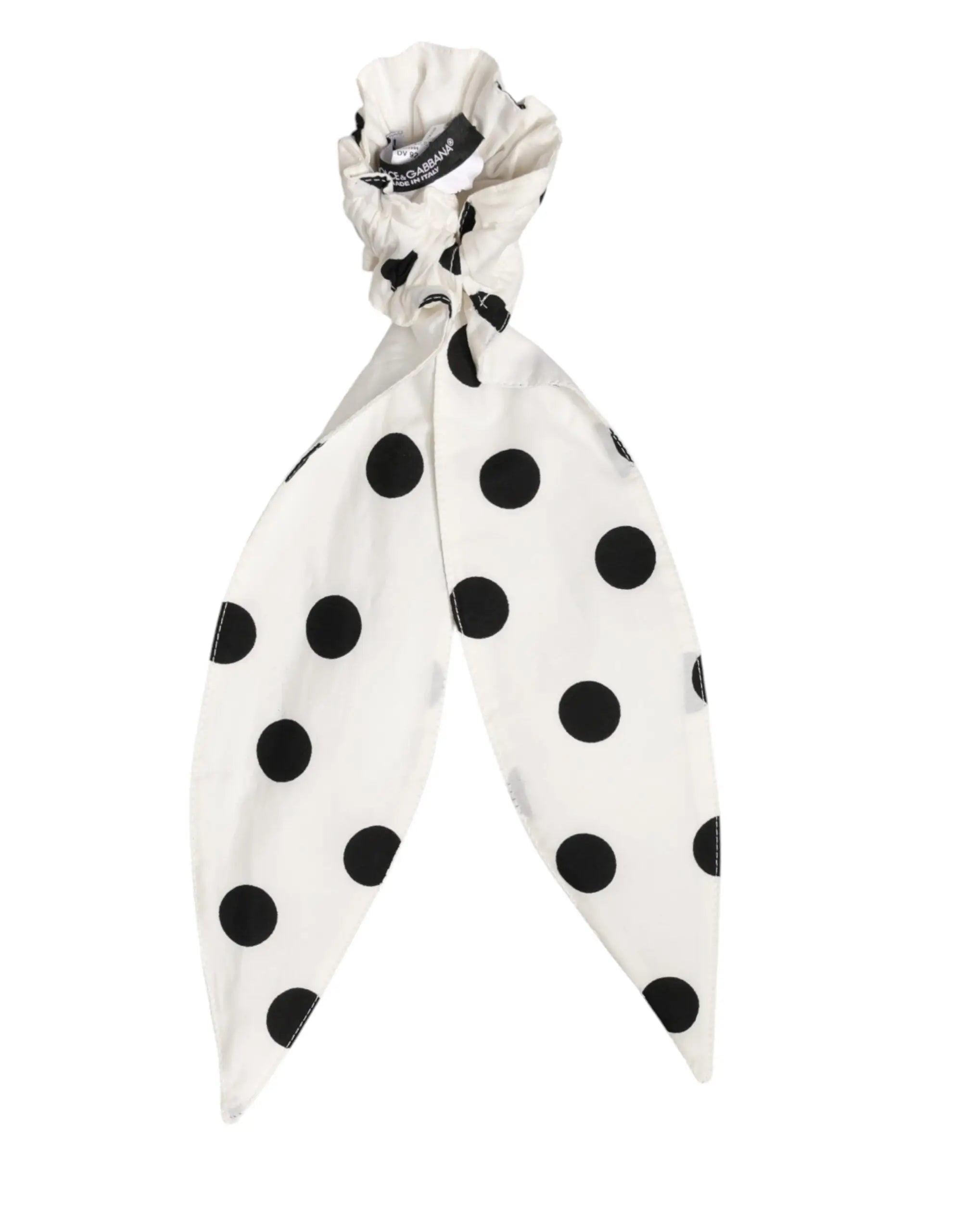 Scrunchie dolce & gabbana blanc en coton à pois avec motifs circulaires noirs et lien en tissu pour cheveux