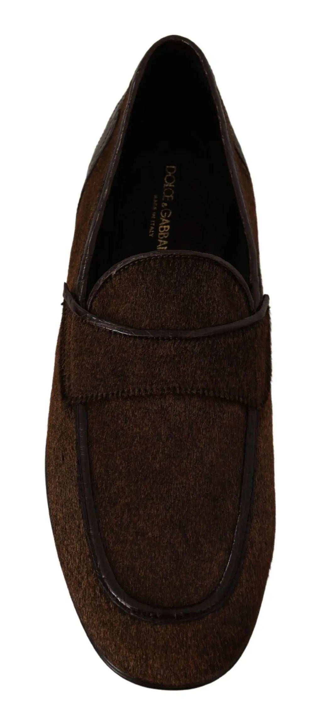 Dolce & gabbana chaussures mocassins marron en cuir suédé avec design glissant classique et couture contrastante foncée