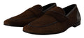 Dolce & gabbana chaussures mocassins habillés en daim marron avec bride en cuir marron foncé sur le bout