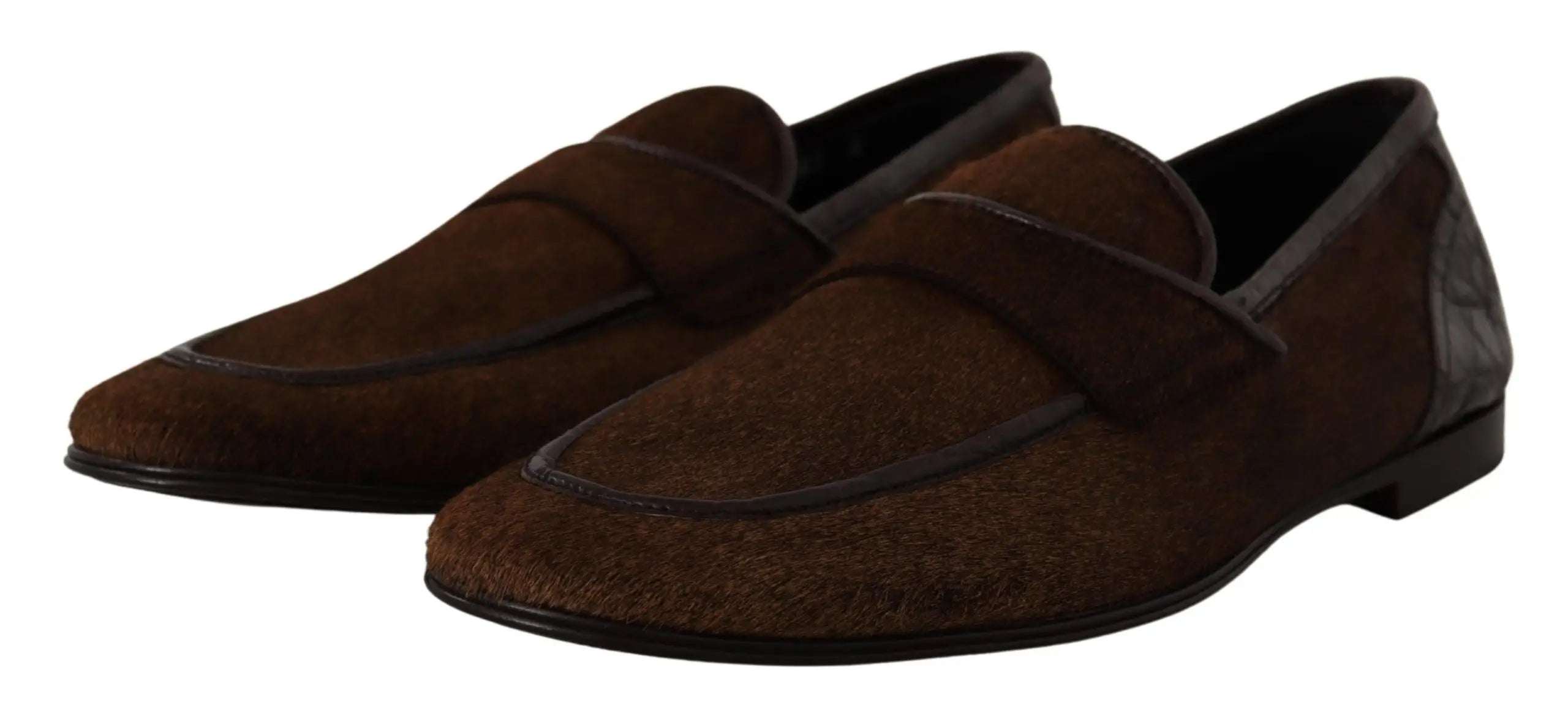 Dolce & gabbana chaussures mocassins habillés en daim marron avec bride en cuir marron foncé sur le bout
