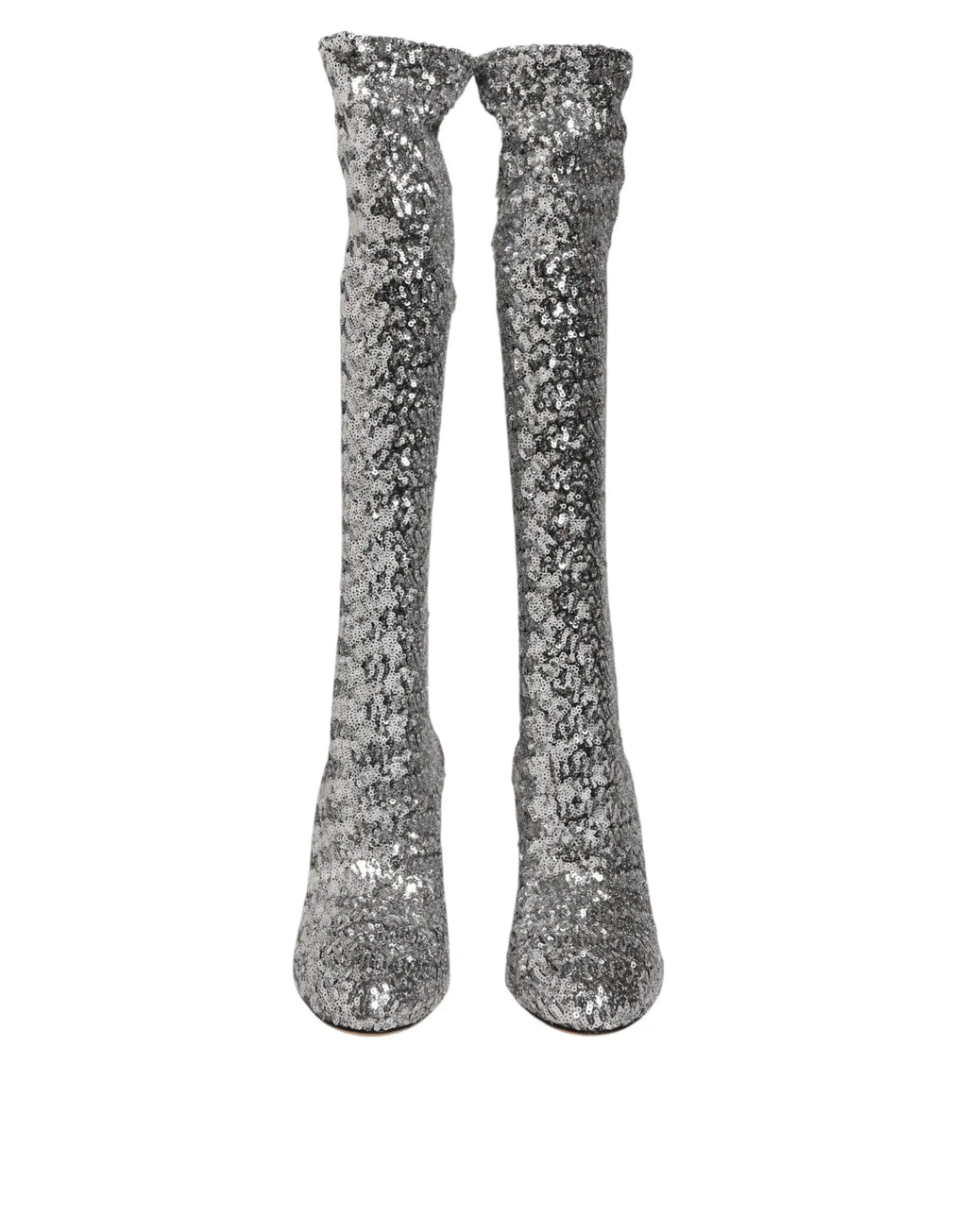 Bottes mi-hautes dolce & gabbana en sequins argentés à talon haut au design ajusté et élégant