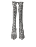 Bottes mi-hautes dolce & gabbana en sequins argentés à talon haut au design ajusté et élégant