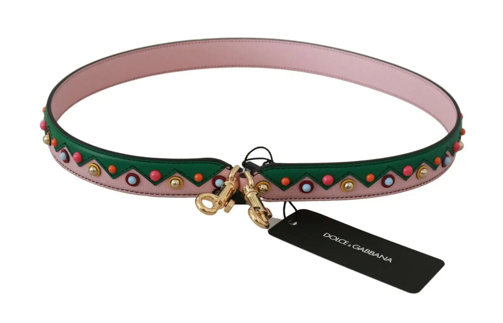 Dolce & gabbana ceinture en cuir rose et vert avec clous circulaires colorés pour accessoire de sac à bandoulière