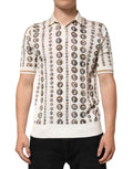 Polo dolce gabbana en soie ivoire crème avec motif répétitif de médaillons métalliques à portraits classiques