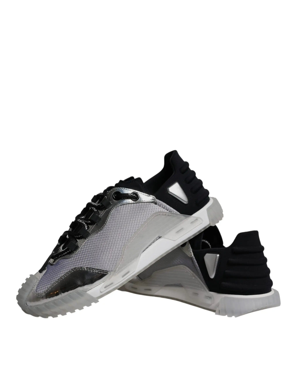 Baskets basses dolce & gabbana en nylon noir et argent avec design en mesh superposé moderne