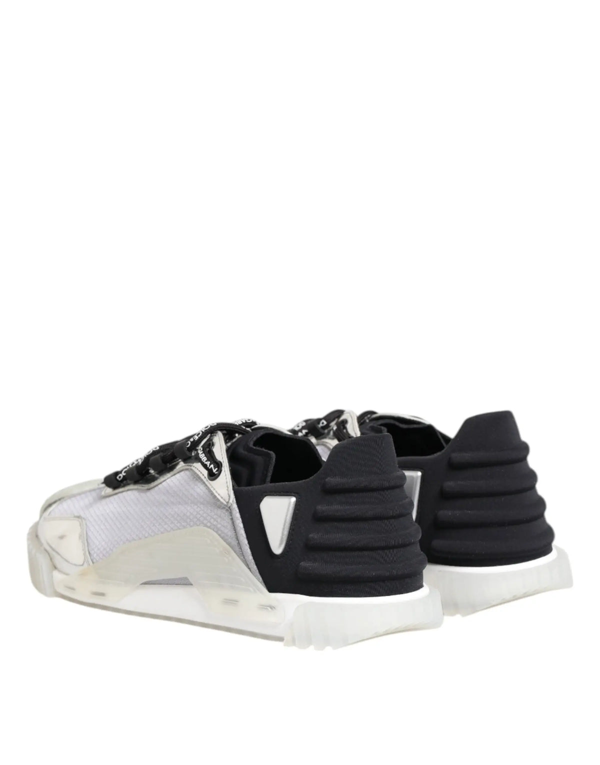 Baskets basses dolce & gabbana nylon noir et argent avec mesh noir et blanc et accents géométriques modernes