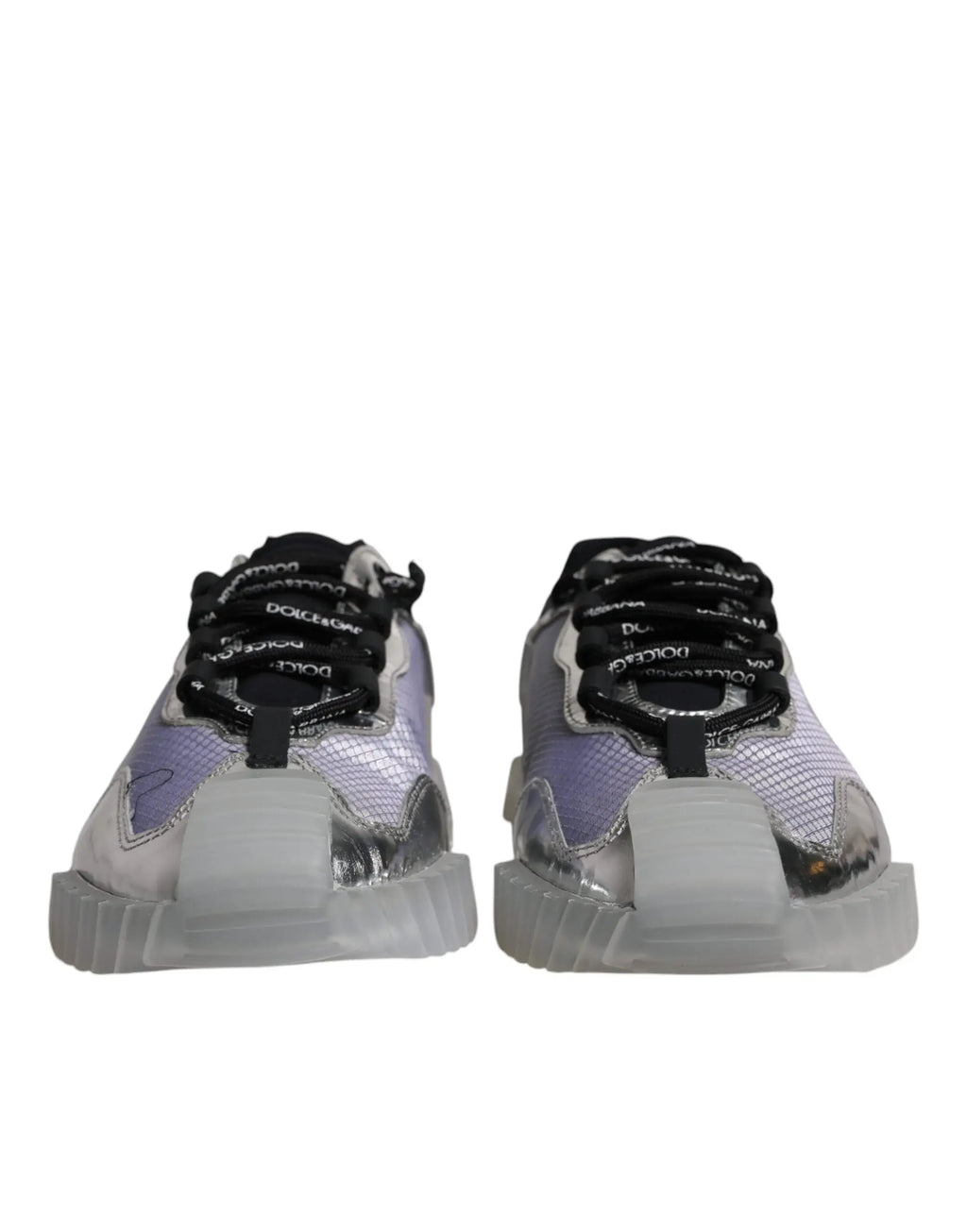 Dolce & gabbana baskets basses nylon ns1 argentées et violettes en mesh avec lacets noirs et logo dolce & gabbana