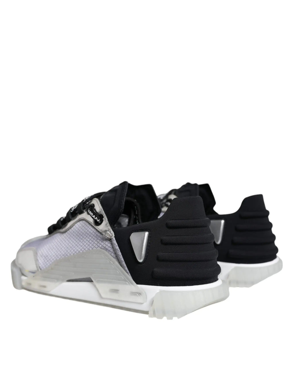 Chaussures dolce & gabbana silver black nylon ns1 baskets basses en maille noire et argent avec semelle blanche épaisse