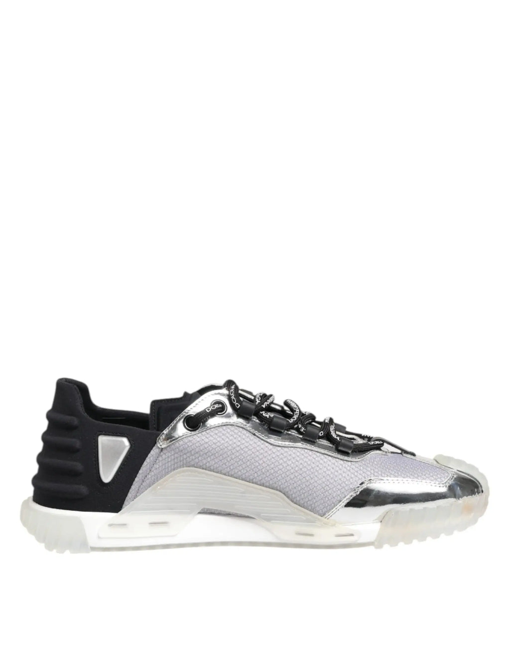Douce et gabbana silver black nylon ns1 low top sneakers avec tige en mesh argent et noir semelle blanche en caoutchouc