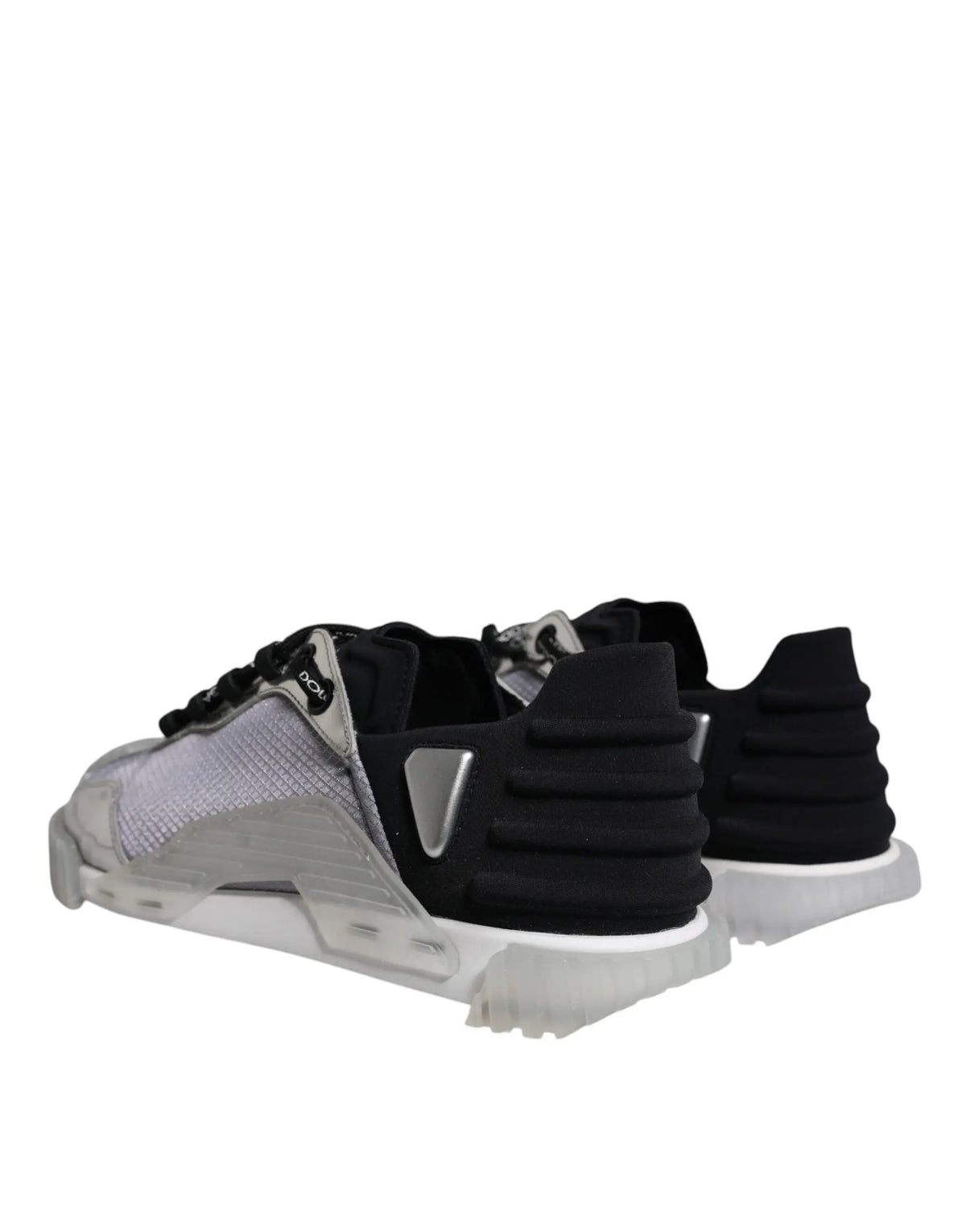 Dolce & gabbana silver black nylon ns1 low top sneakers with black and silver mesh and chunky white sole