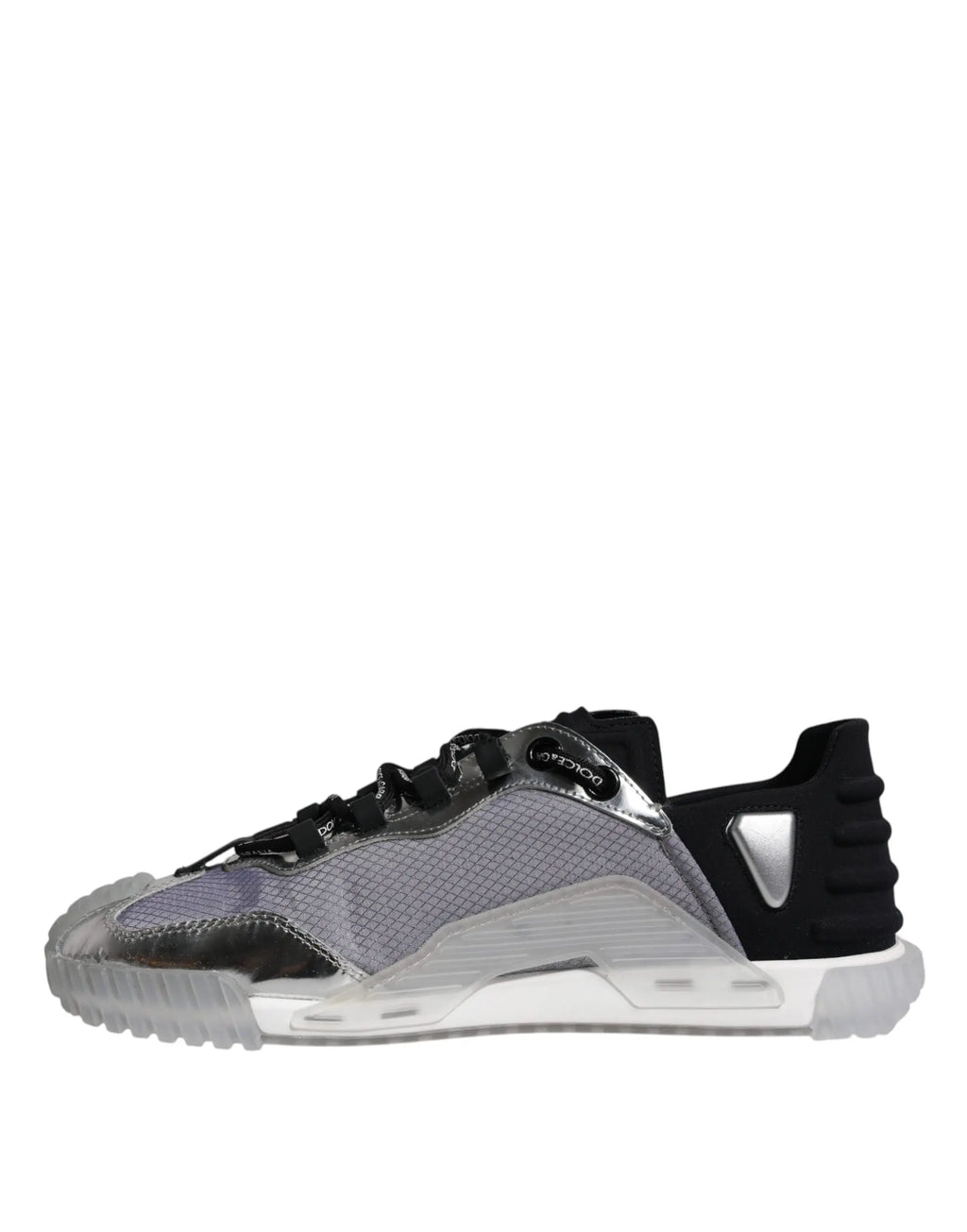 Baskets basses dolce & gabbana nylon noir et argent avec semelle translucide mesh design moderne