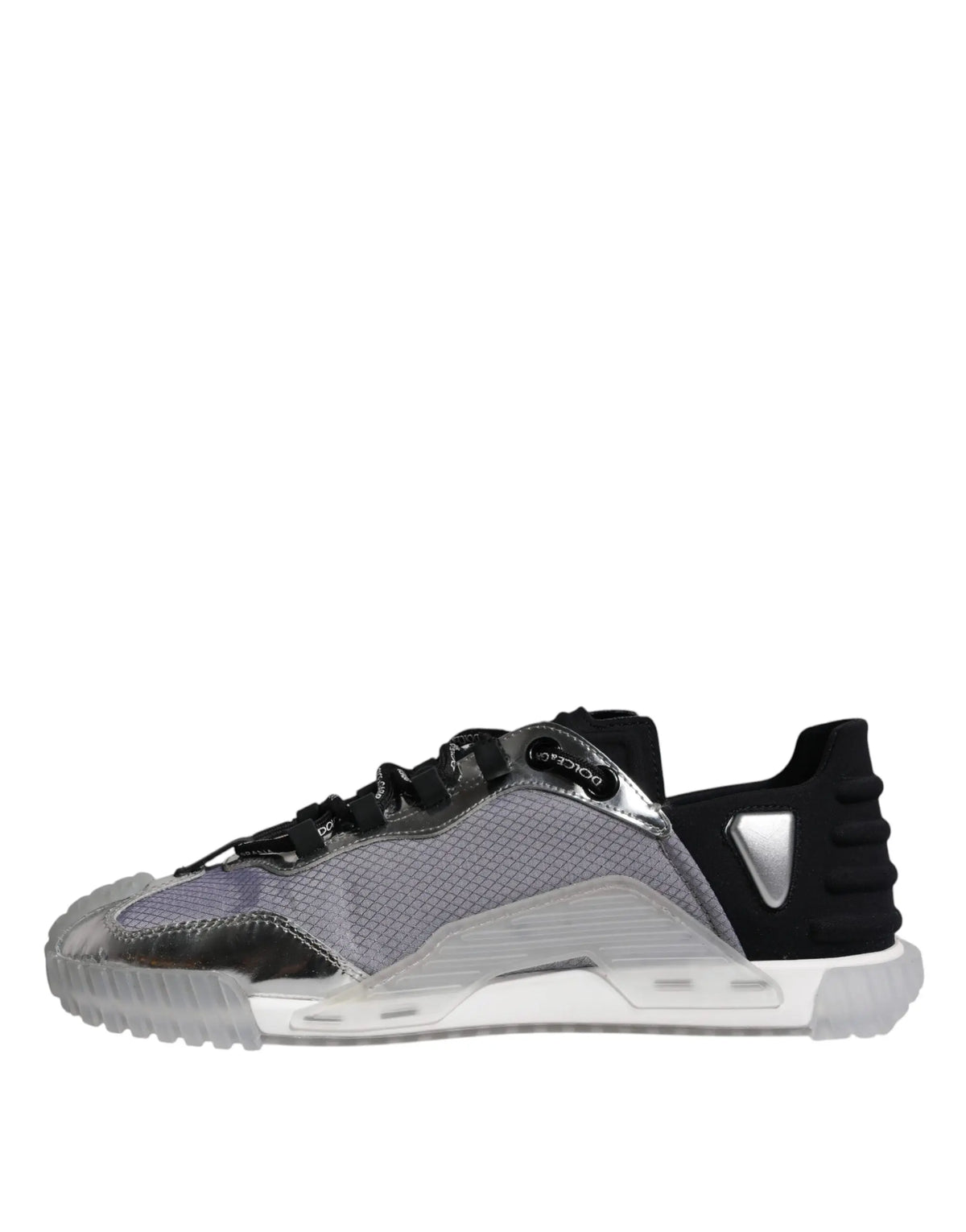 Baskets basses dolce & gabbana nylon noir et argent avec semelle translucide mesh design moderne