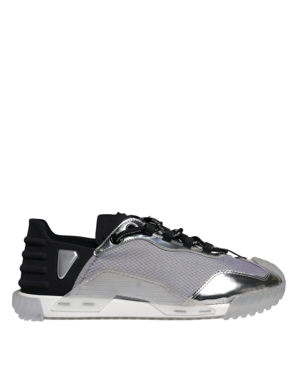 Dolce & Gabbana sneaker basse argentée et noire en nylon avec empeigne en mesh et semelle blanche en caoutchouc