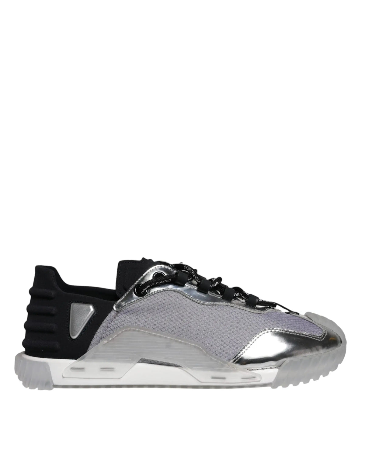 Dolce & Gabbana sneaker basse argentée et noire en nylon avec empeigne en mesh et semelle blanche en caoutchouc
