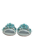 Sandales ouvertes argentées dolce & gabbana ornées de cristaux turquoise et clairs en cuir bleu