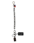 Bracelet en chaîne en laiton argenté dolce gabbana avec perles blanches et logo en lettres noires