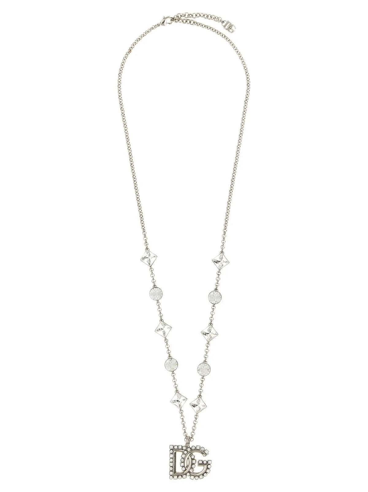 Collier en laiton argenté dolce gabbana avec pendentif logo dc orné de cristaux et accents diamantés