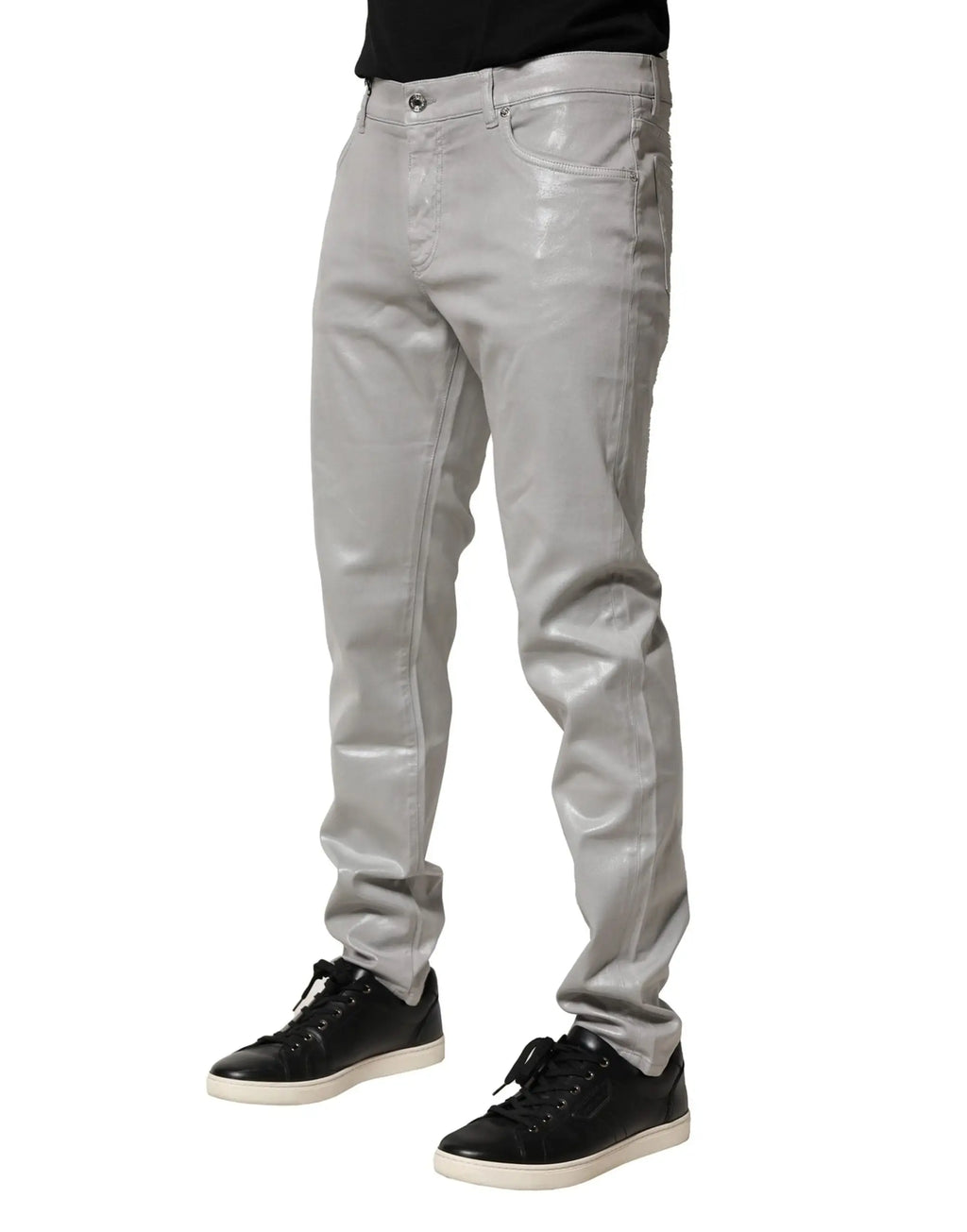 Jeans slim en denim stretch coton argenté dolce & gabbana en similicuir métallique pour un look moderne