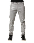 Jean slim en denim stretch coton argenté dolce gabbana avec finition métallisée et cinq poches classiques