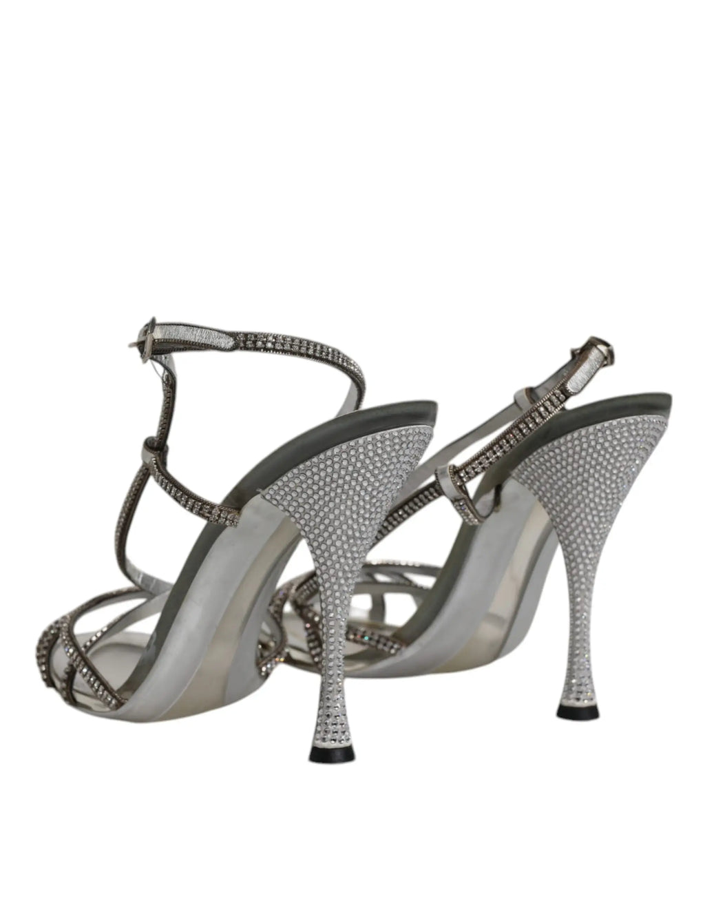 Dolce & gabbana sandales keira argentées à talons ornées de strass scintillants sur les brides et talon