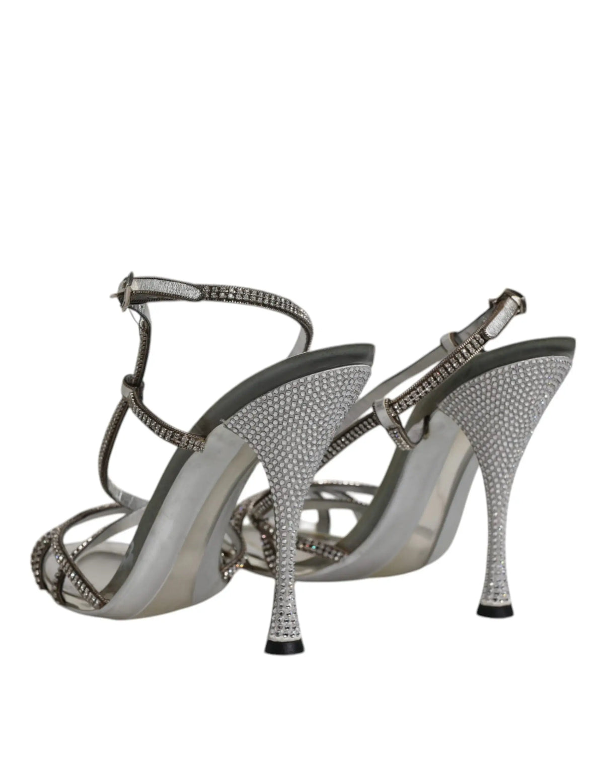 Dolce & gabbana sandales keira argentées à talons ornées de strass scintillants sur les brides et talon