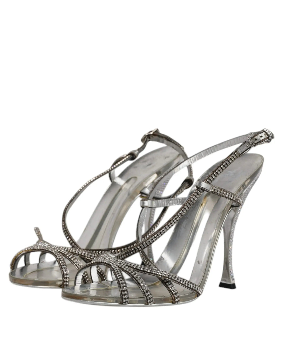 Sandales à talons hauts strassées argentées dolce & gabbana modèle keira avec bride arrière en cuir