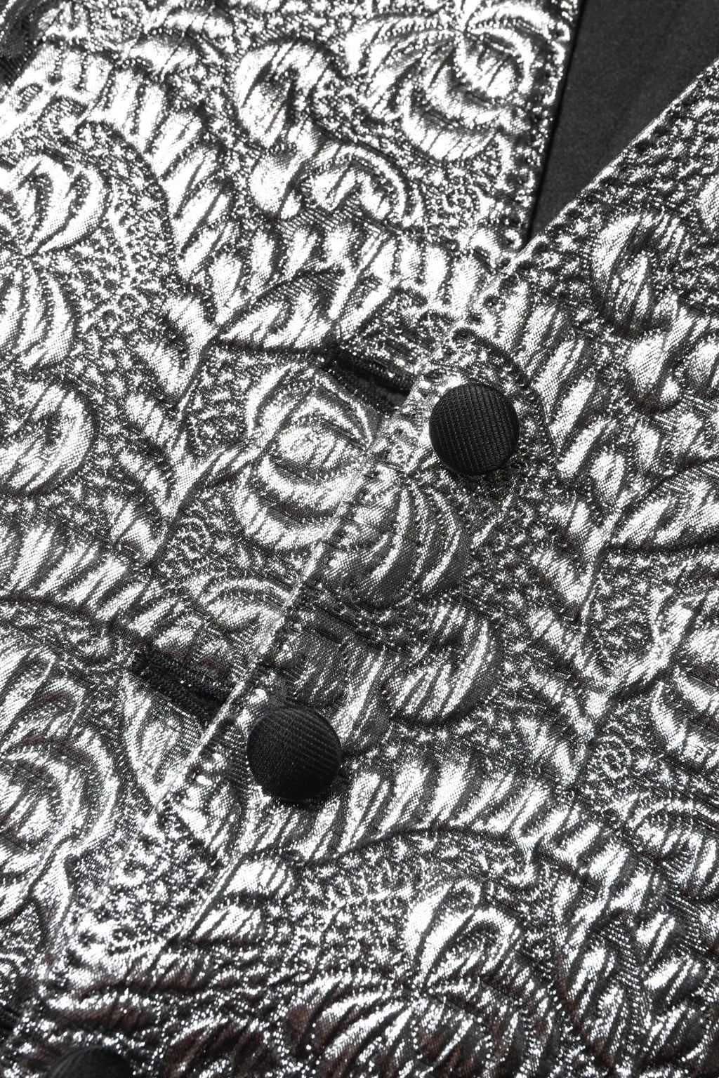 Gilet sans manches dolce & gabbana en jacquard argenté avec broderie florale et boutons en tissu noir