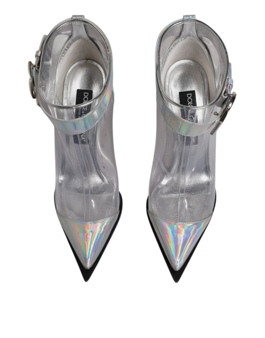 Bottes courtes dolce & gabbana en cuir transparent avec bouts holographiques irisés et design métallique noir