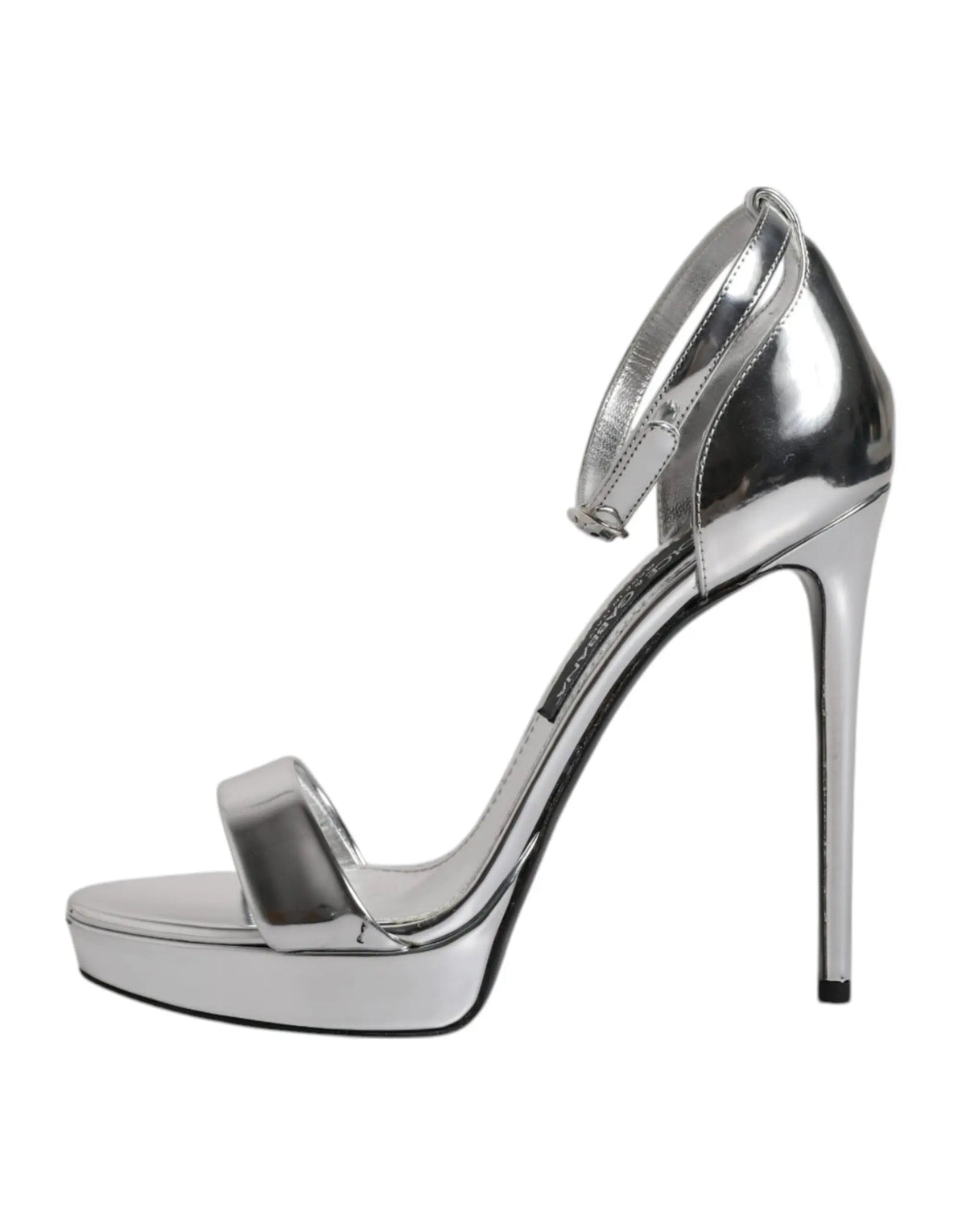 Dolce & gabbana silver keira heels sandales à talons plateforme métalliques avec bride fine à la cheville et finition réfléchissante