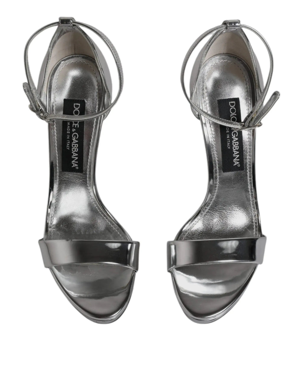 Sandales à talons argentées dolce & gabbana keira en cuir métallisé avec design minimaliste et brides à la cheville