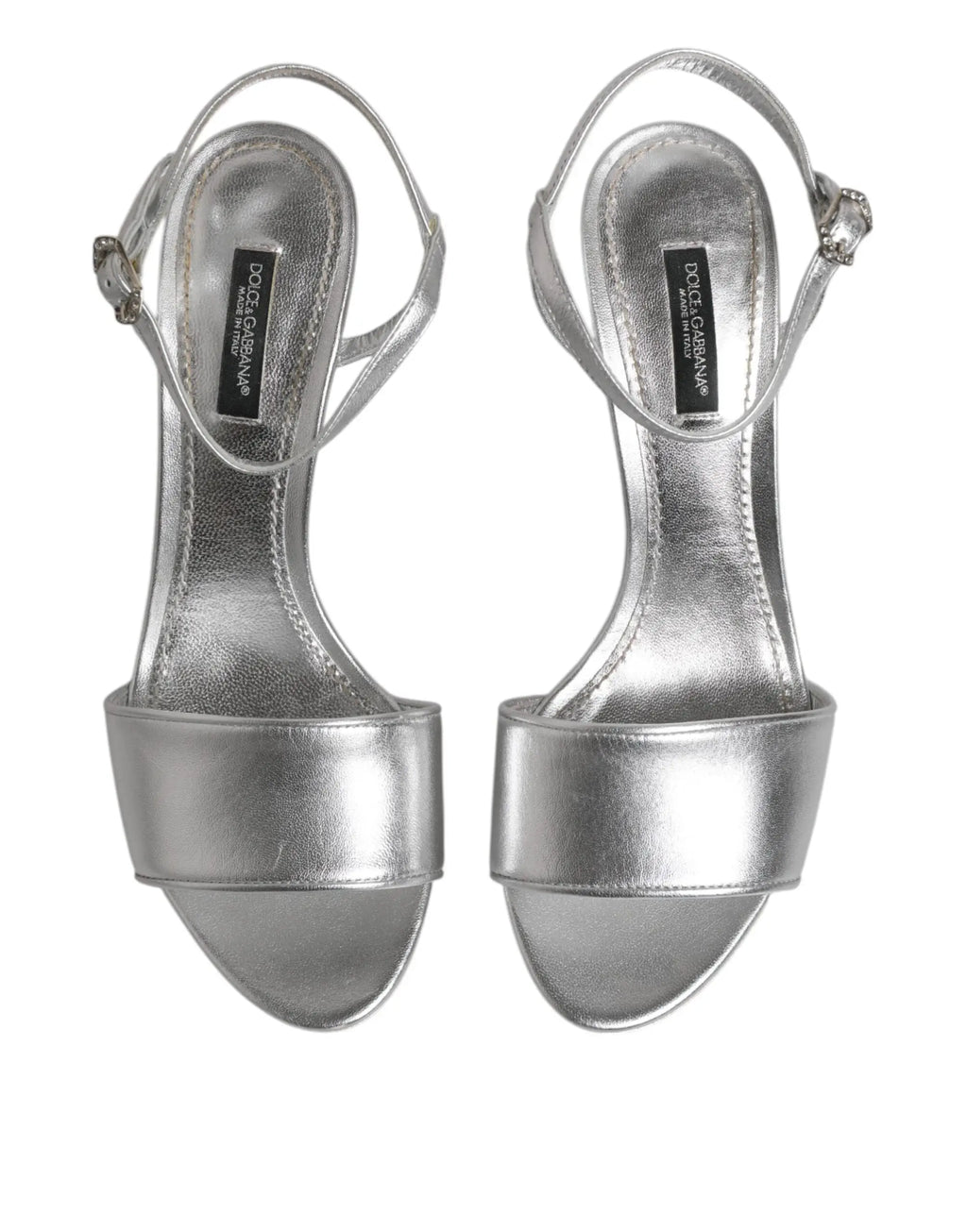 Sandales à talons dolce & gabbana keira argentées en cuir métallisé avec design minimaliste et bride cheville à boucle