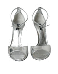 Dolce & gabbana silver keira sandales en cuir métalliques à talons hauts avec design ouvert et brides à la cheville
