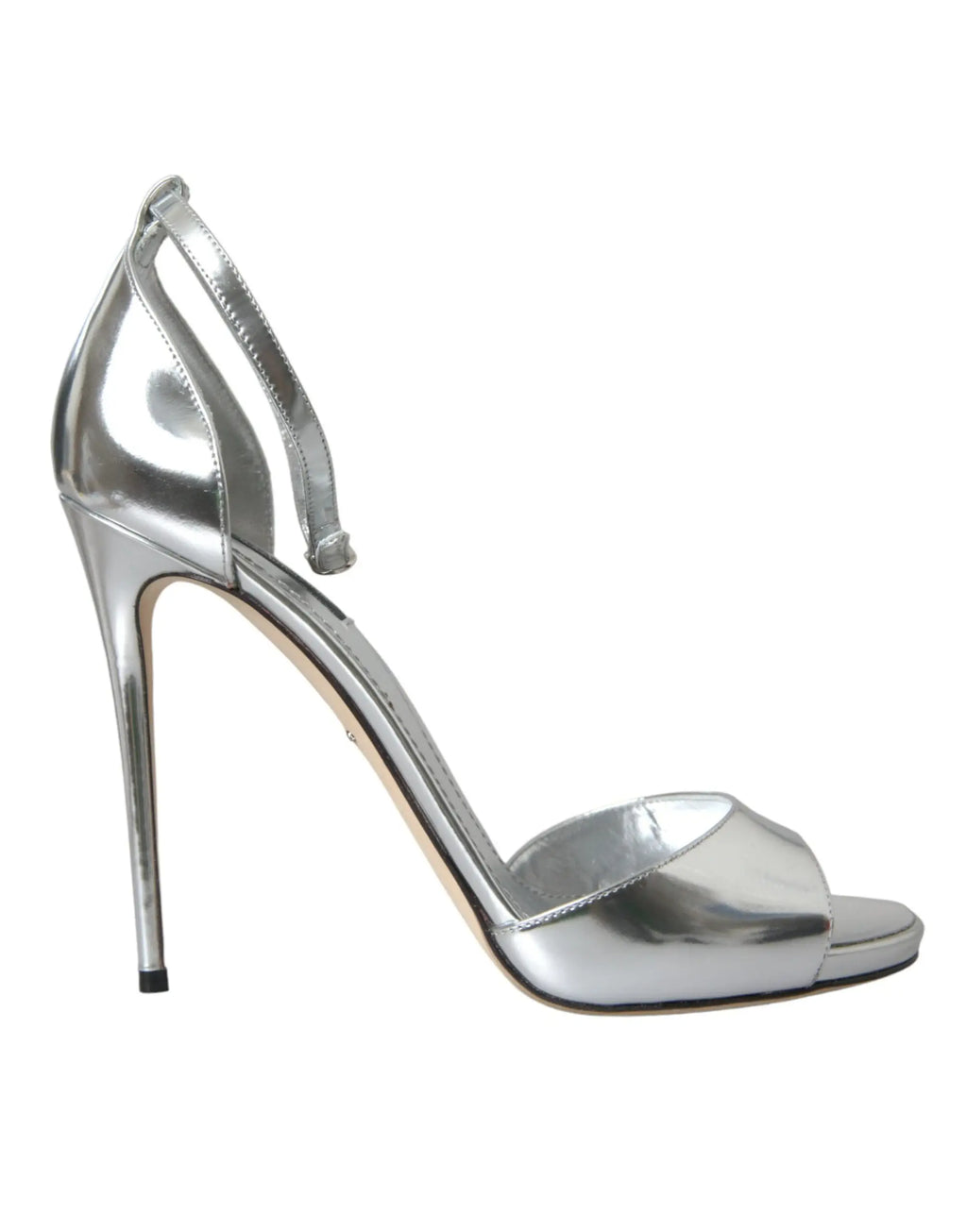 Sandales à talons hauts dolce & gabbana keira en cuir argenté métallisé avec talon stiletto fin et bride de cheville
