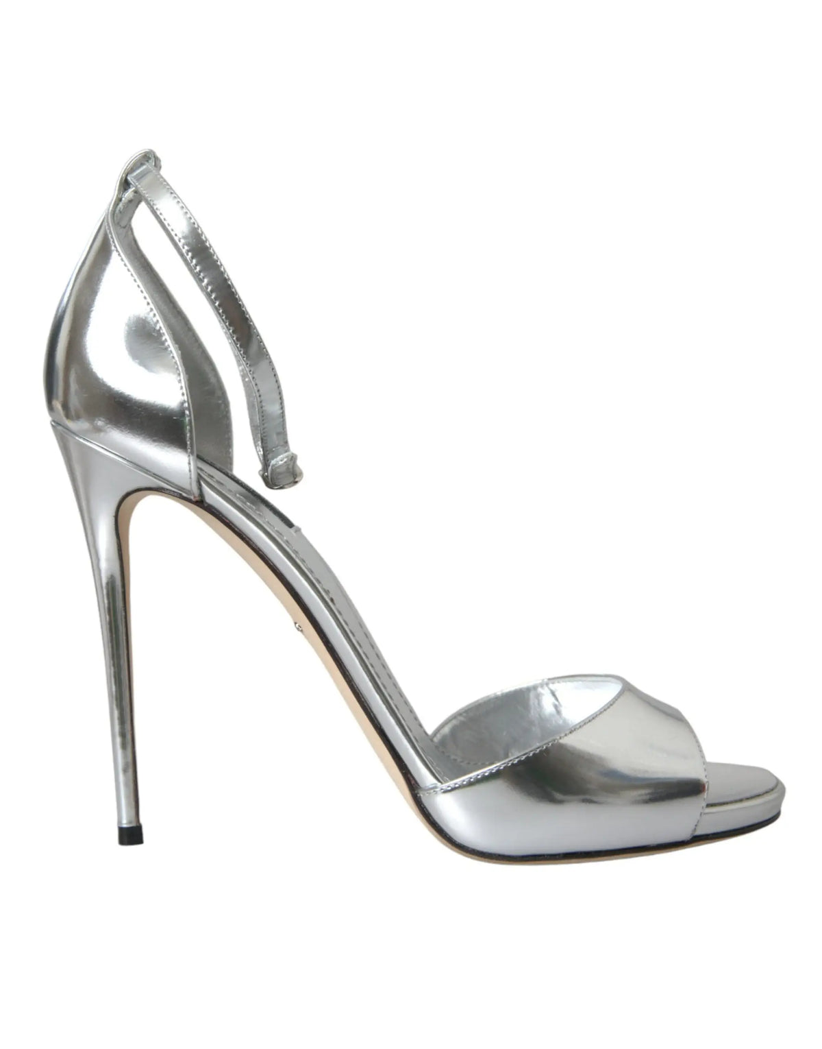 Sandales à talons hauts dolce & gabbana keira en cuir argenté métallisé avec talon stiletto fin et bride de cheville